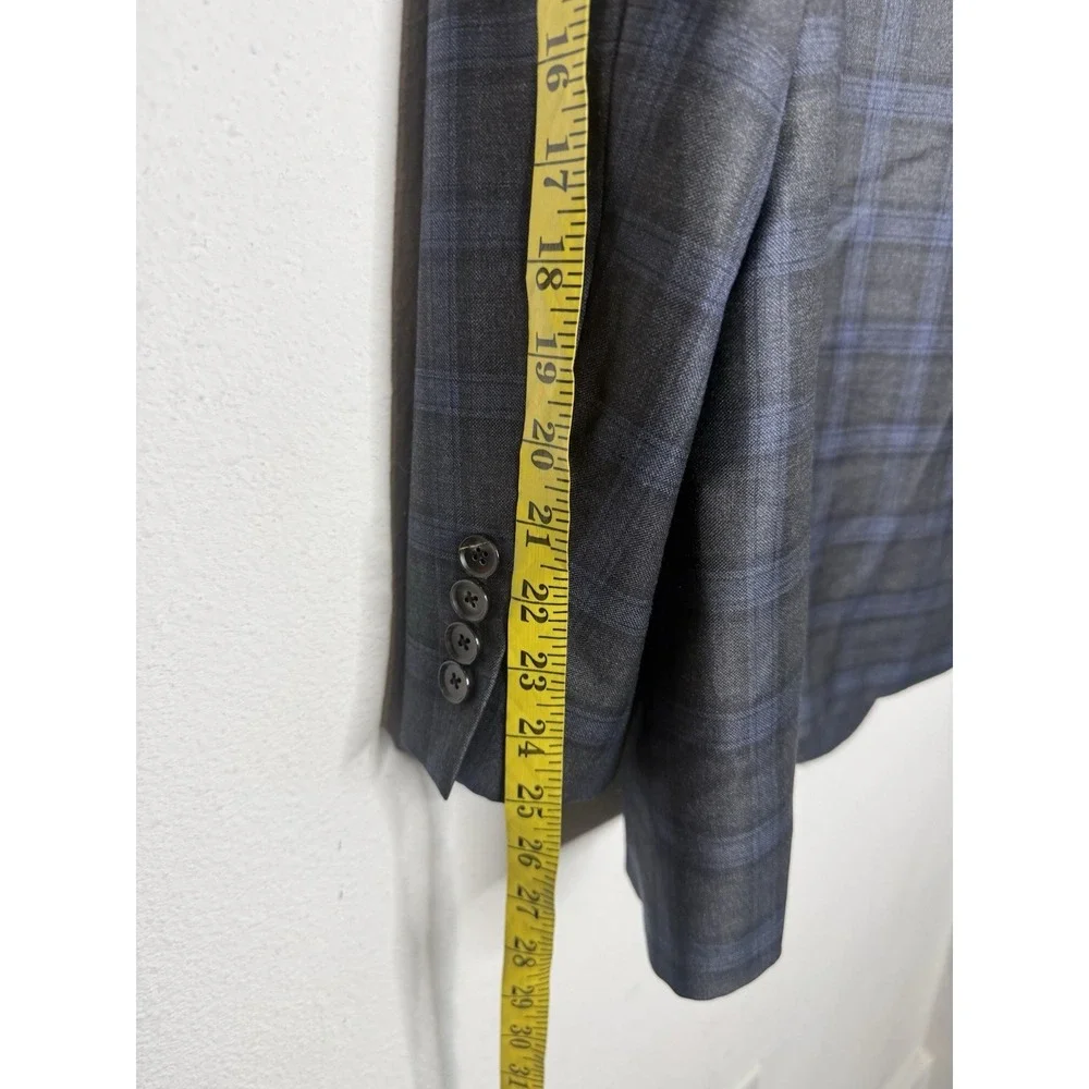 Samuelsohn Blazer Plaid Blue Black SB Garner Men 50 R Windowpane Sport Coat